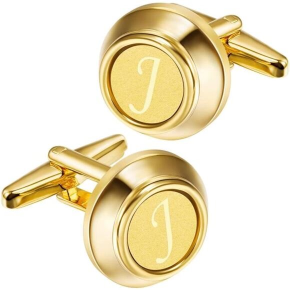 2 inch Tie Clips and Cufflinks Sets for Men A-Z Gold Engraved Letter Cufflinks - Picture 1 of 7